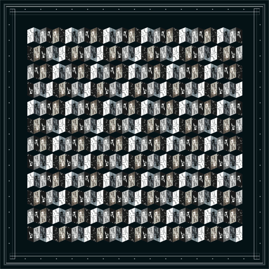 Geometric patterned scarf showcasing intricate designs by Leeloo + Zohan, titled David Michelangelo.