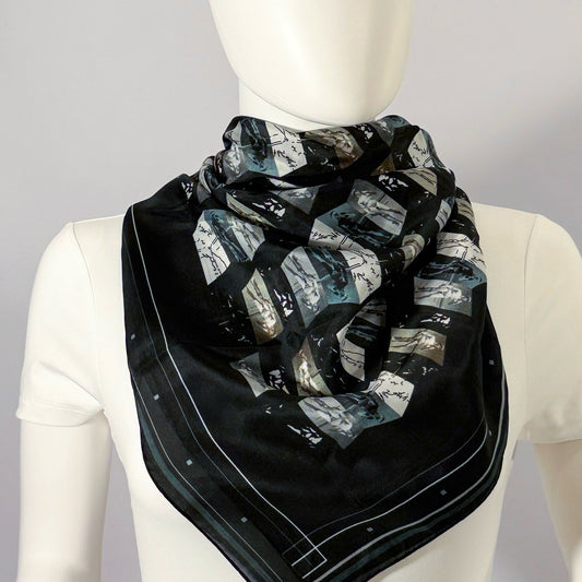 David Michelangelo silk scarf tied at the neck — shown on form.—Square Scarf