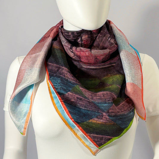 Statue of Liberty, Mosaic silk scarf tied at the neck — shown on form.—Square Scarf