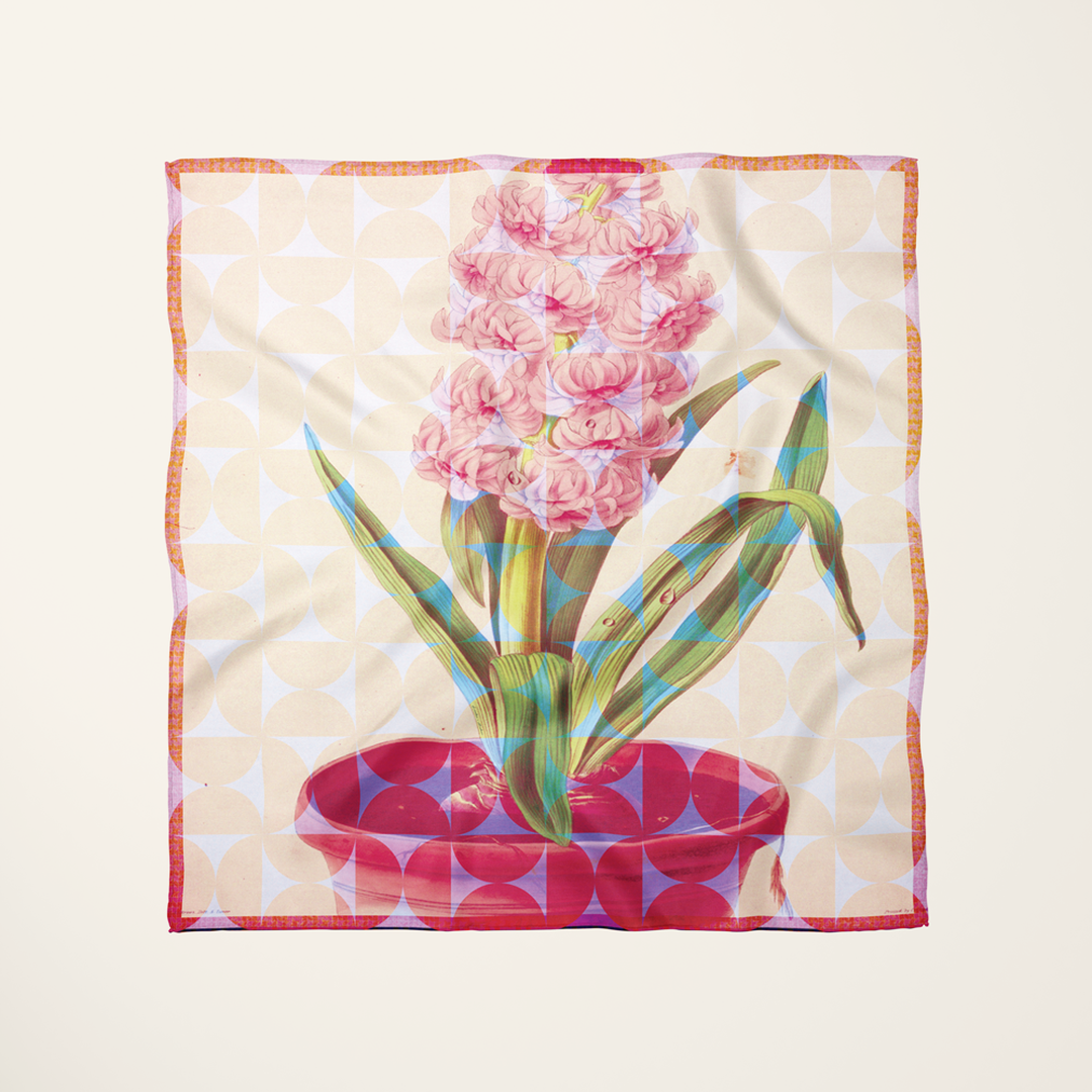 Hyacinth, Duke of Wellington silk scarf—a historic botanical study set on a mosaic grid—Journal