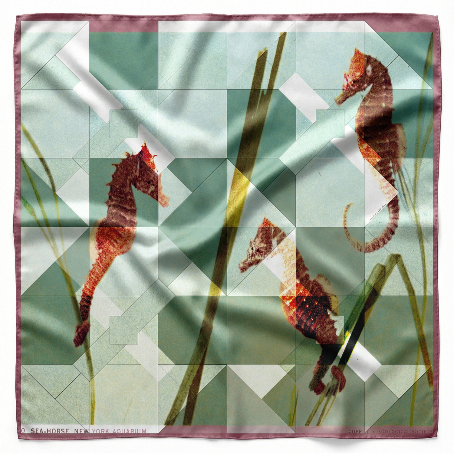 Vibrant Seahorse Illustration Silk Scarf from the Artist Series, part of the limited edition silk scarves collection.