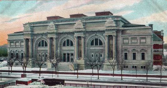 Vintage Metropolitan Museum of Art New York postcard in winter snow scene inspiration for Metropolitan Museum of Art, New York scarf by Leeloo + Zohan—Square Scarf