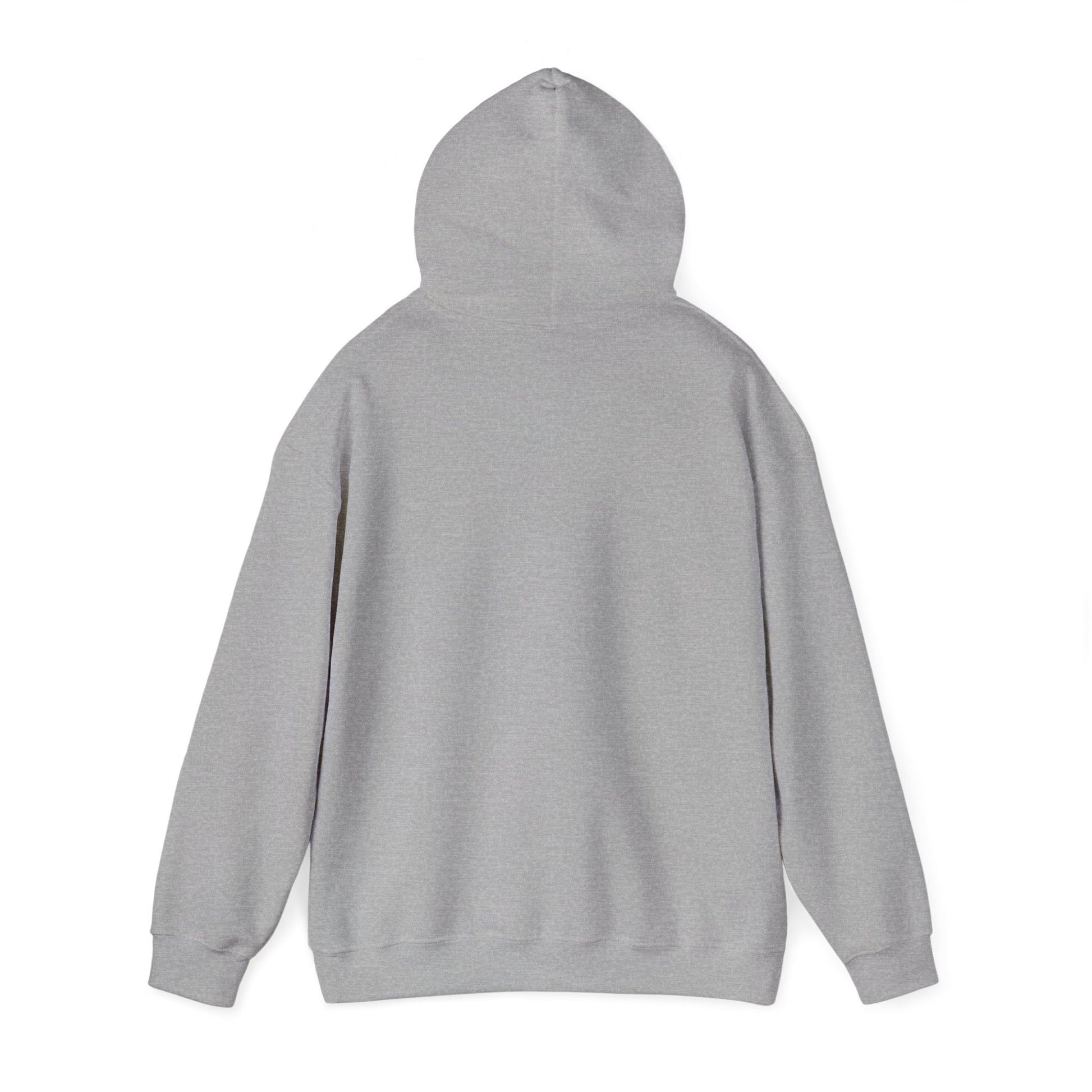 Unisex Heavy Blend Hooded Sweatshirt in gray angled back view by Leeloo + Zohan—Hoodie