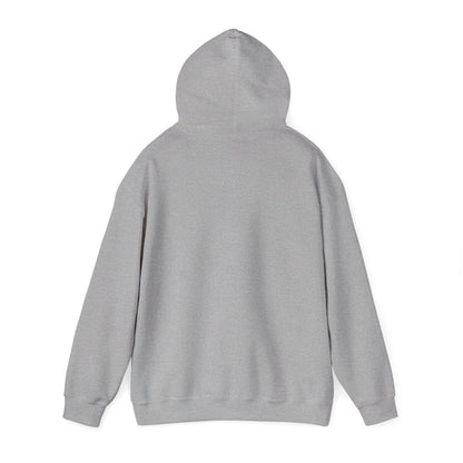 Unisex Heavy Blend Hooded Sweatshirt in gray angled back view by Leeloo + Zohan
