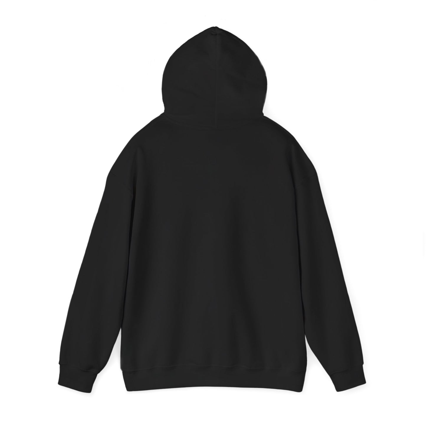 Unisex Heavy Blend Hooded Sweatshirt in black angled back view by Leeloo + Zohan