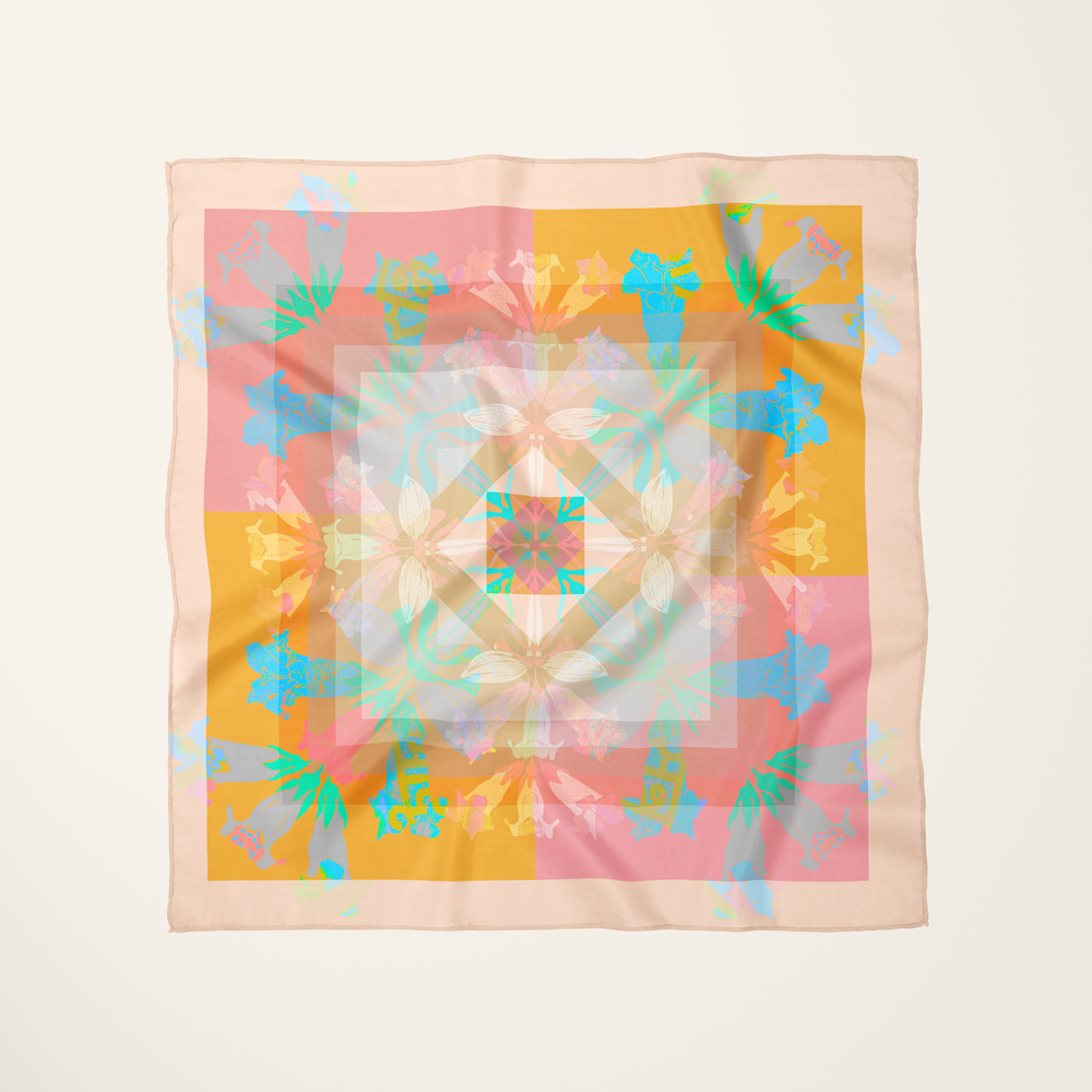 American Folk Art 1.1—silk habotai scarf by Leeloo + Zohan—Square Scarf