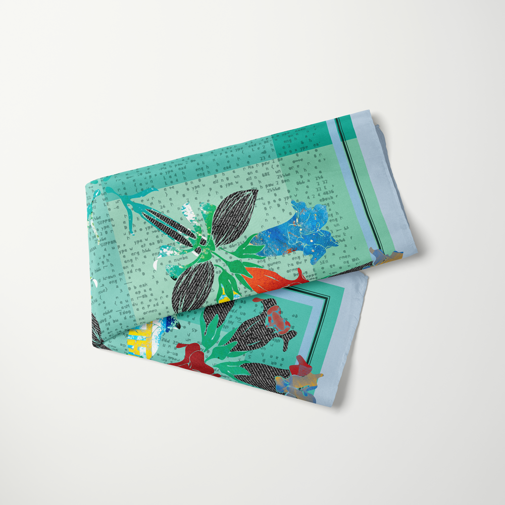 American Folk Art 1.2—silk habotai scarf by Leeloo + Zohan