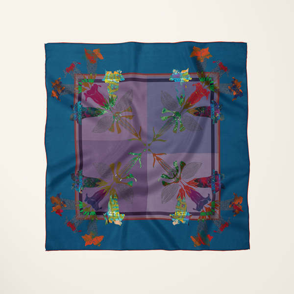 American Folk Art 1.5 silk scarf—heritage floral repeat, flat-lay product shot