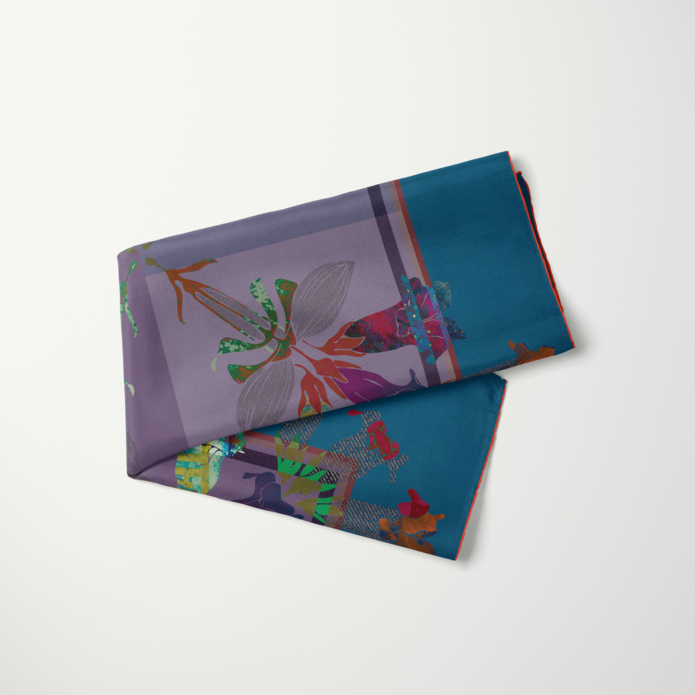 American Folk Art 1.5 silk scarf detail—saturated folk-art pattern on habotai—Square Scarf