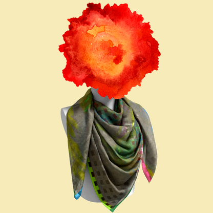 Colorado Springs silk scarf draped on mannequin bust on cream background by Leeloo + Zohan