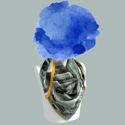 Metropolitan Museum of Art, New York silk scarf tied on mannequin bust on gray background by Leeloo + Zohan