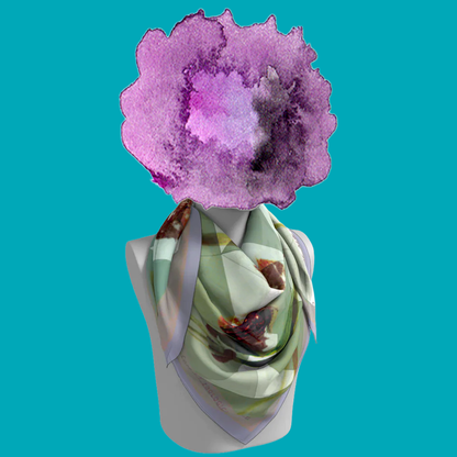 Sea-horse, New York Aquarium silk scarf tied on mannequin bust on teal background by Leeloo + Zohan