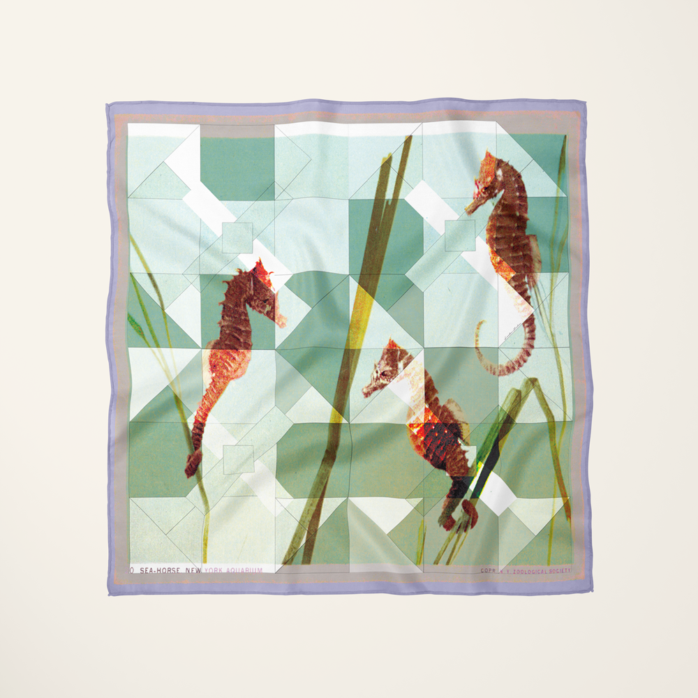 Sea-horse, New York Aquarium—silk habotai scarf by Leeloo + Zohan—Square Scarf