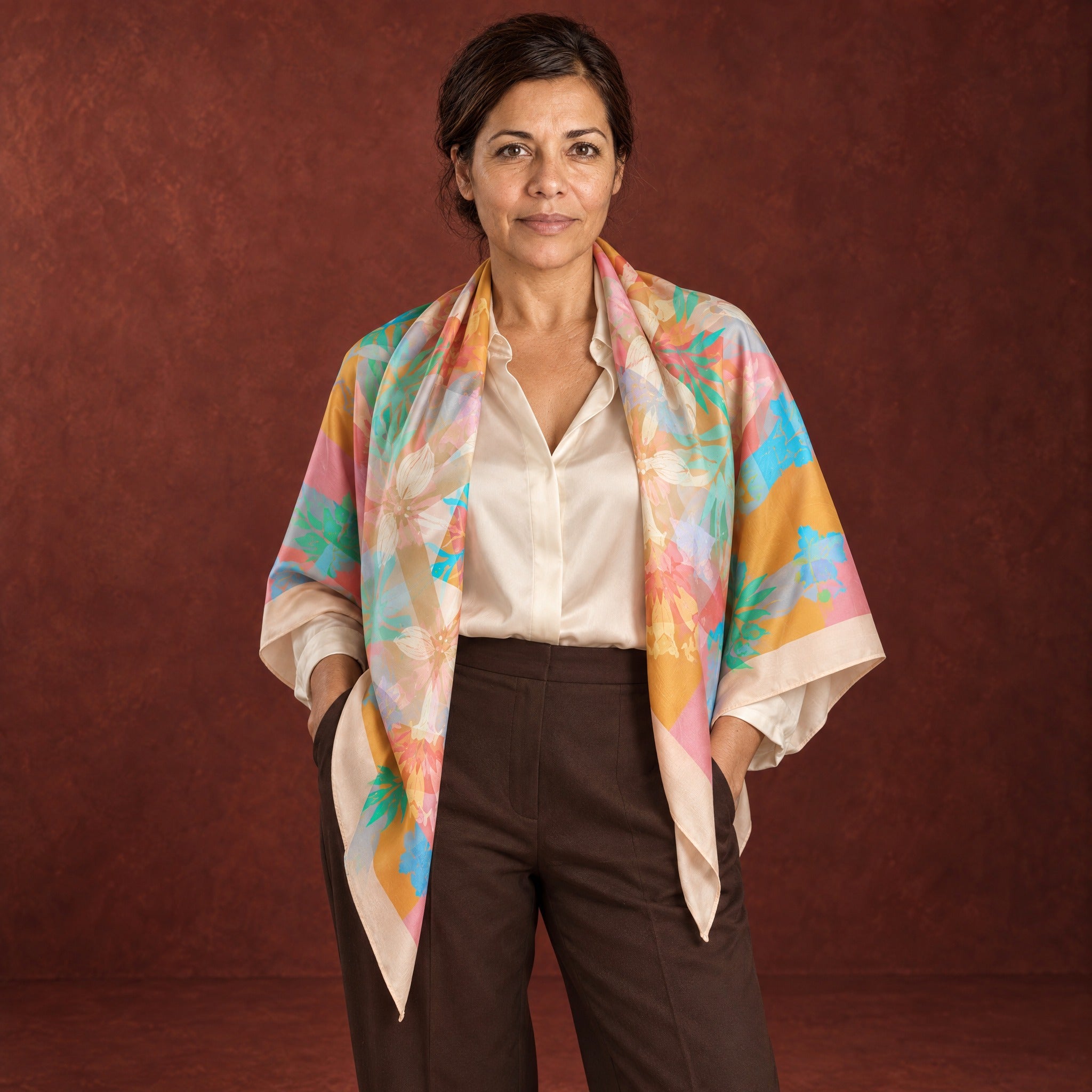 手鞠(春色・カラフル) No.6  <SOLD> American Folk Art, Marigold—Silk Scarf—Leeloo + Zohan