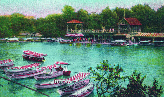 Original vintage Central Park boathouse postcard (ca. 1907–1915), the source artwork—Square Scarf