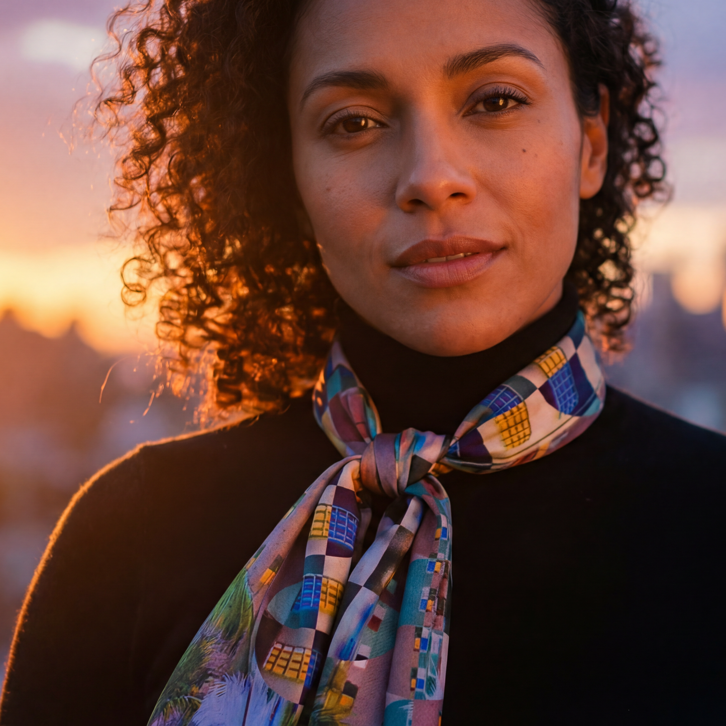 Raleigh Miami silk scarf—editorial styling shot