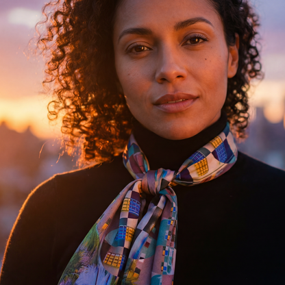 Raleigh Miami silk scarf—editorial styling shot