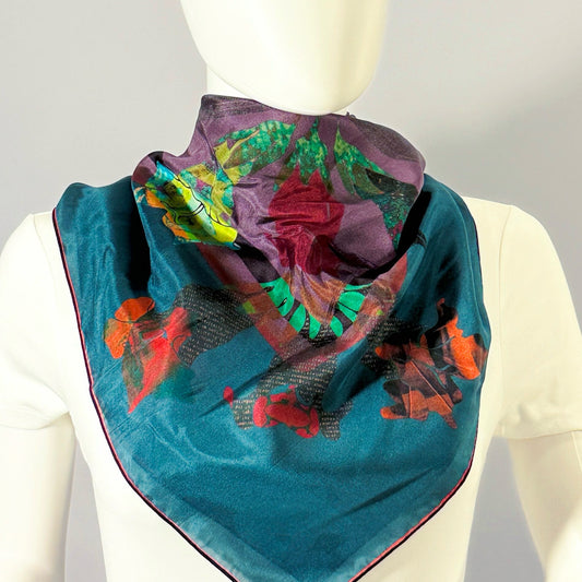 American Folk Art, Indigo silk scarf tied at the neck — shown on form.—Square Scarf