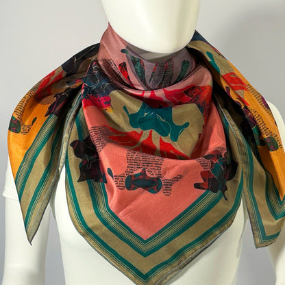 American Folk Art, Patchwork silk scarf tied at the neck — shown on form.