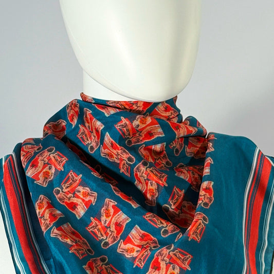Beach People, Navy silk scarf tied at the neck — shown on form.—Square Scarf