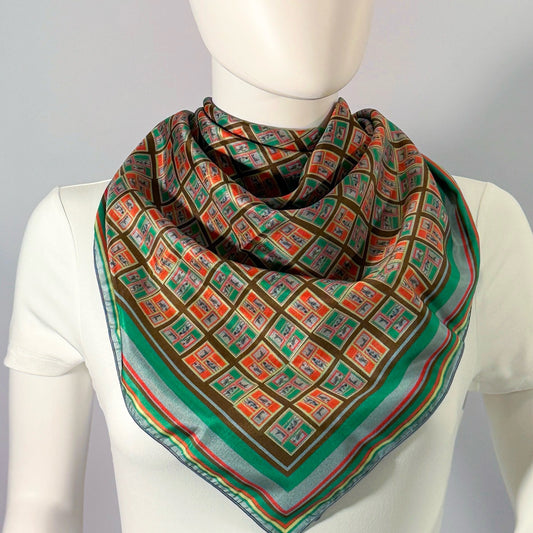 Beach People, Riviera silk scarf tied at the neck — shown on form.—Square Scarf