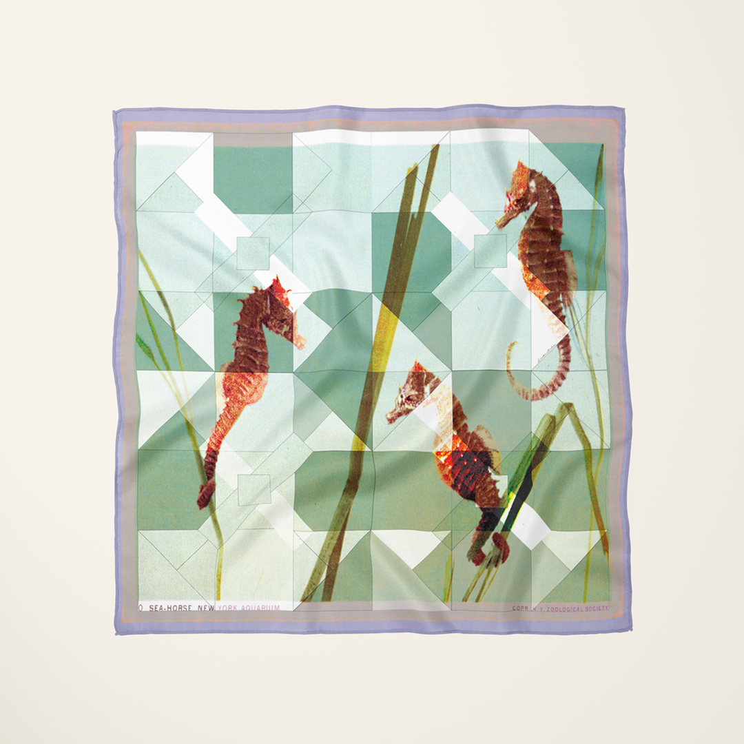 Sea-horse, New York Aquarium—silk habotai scarf by Leeloo + Zohan