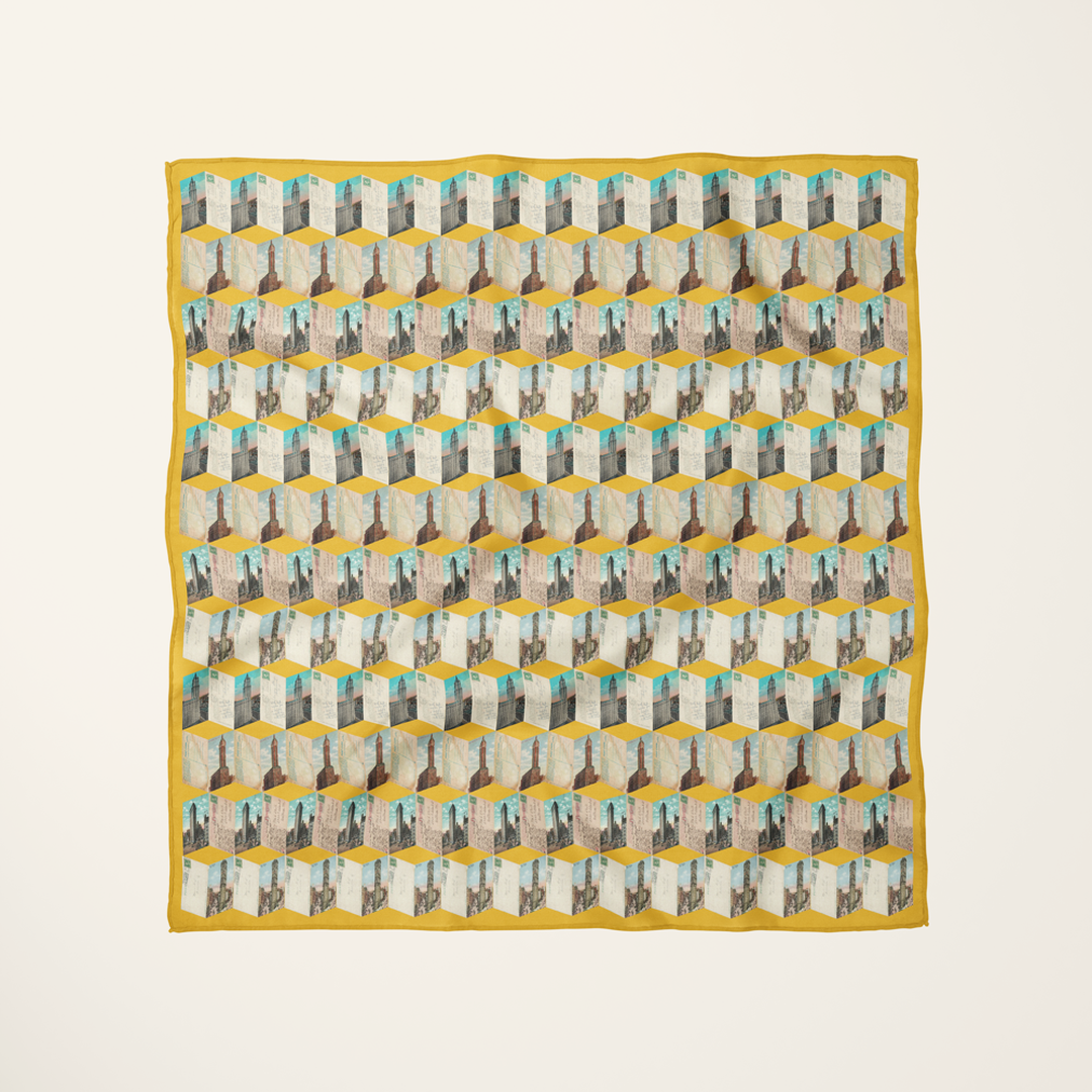 Manhattan Towers, Gold—silk habotai scarf by Leeloo + Zohan