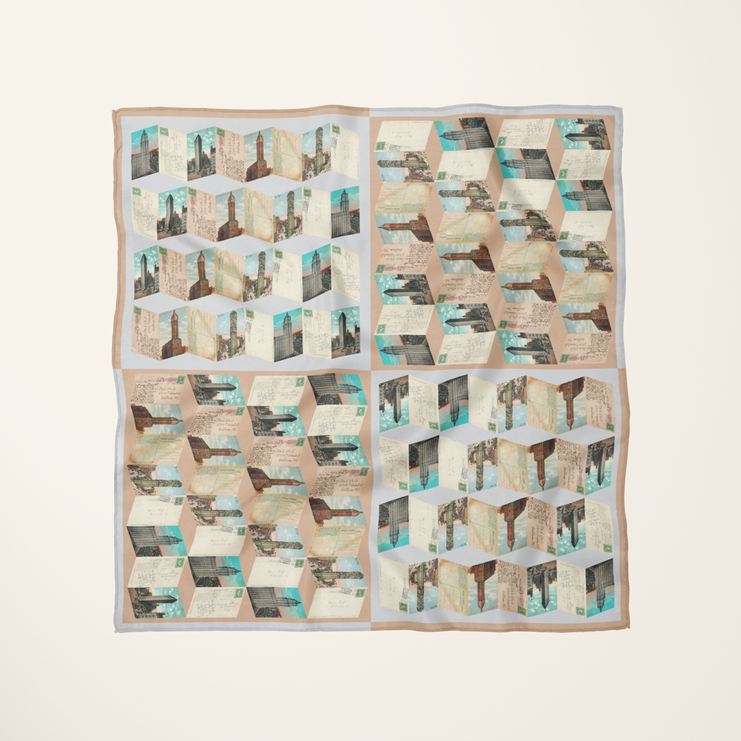 Manhattan Towers, Lilac—silk habotai scarf by Leeloo + Zohan