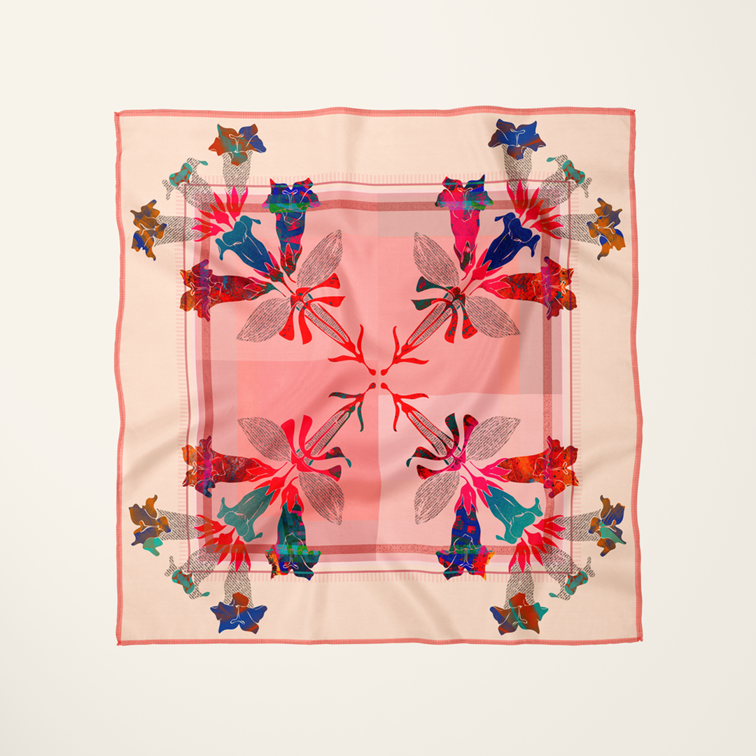 American Folk Art, Blush—silk habotai scarf by Leeloo + Zohan