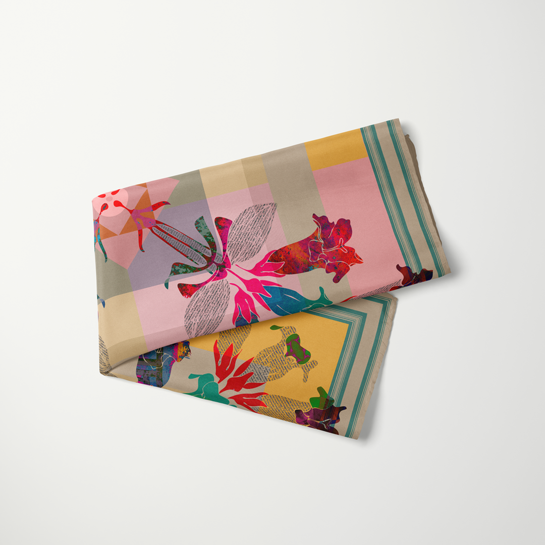 American Folk Art, Patchwork—silk habotai scarf by Leeloo + Zohan—Square Scarf